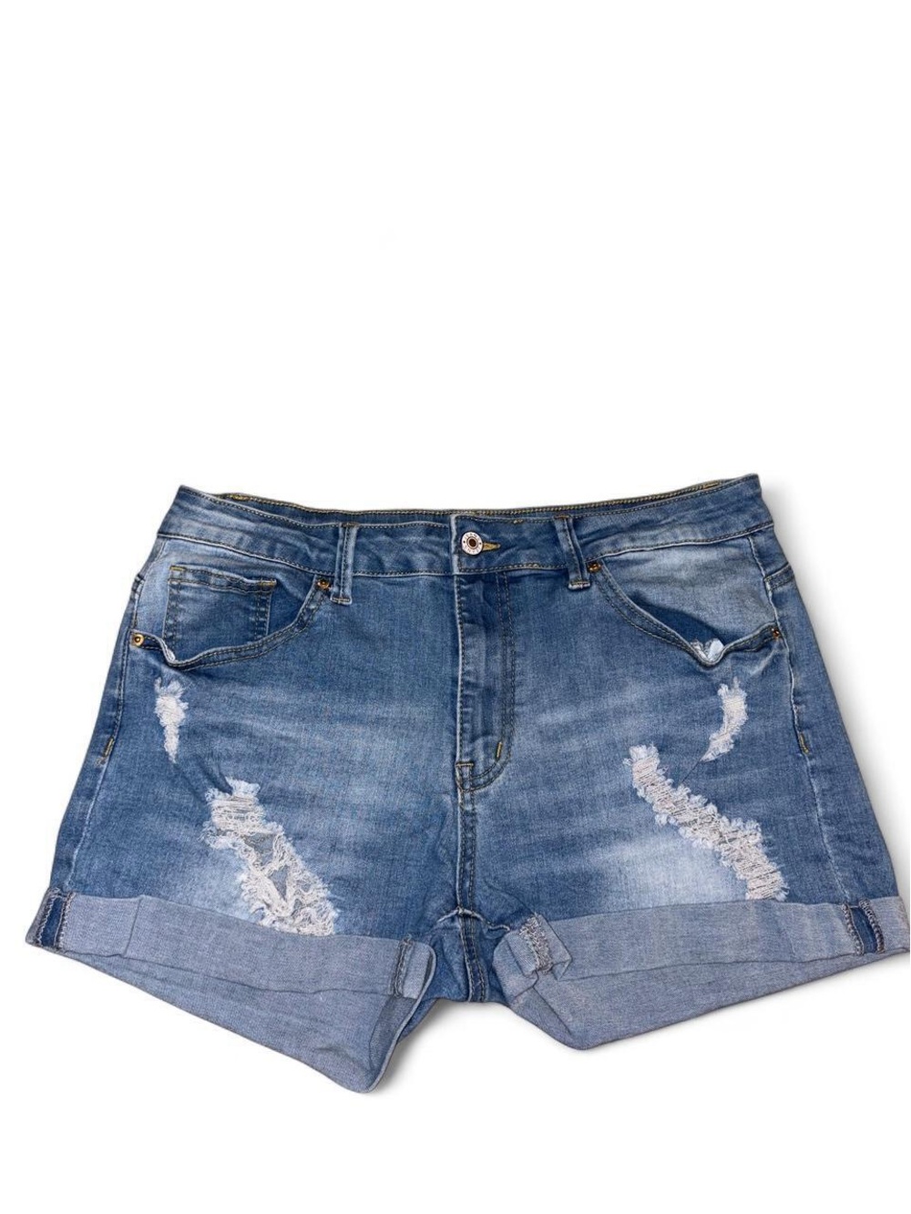 attention Distressed Blue Denim Jean Shorts
